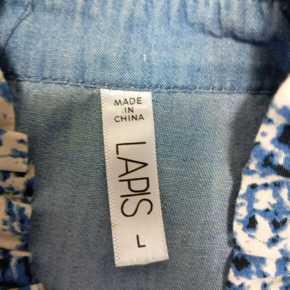 Anthropologie Lapis Maxi Dress Blue Chambray Embroidered Tiered Boho Western L - Picture 2 of 13